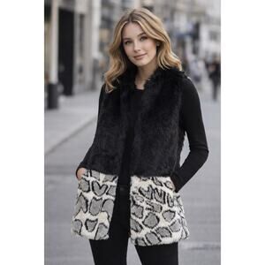 AINEA Faux Fur Vest Made in Italy Black & White EU 42 US XL